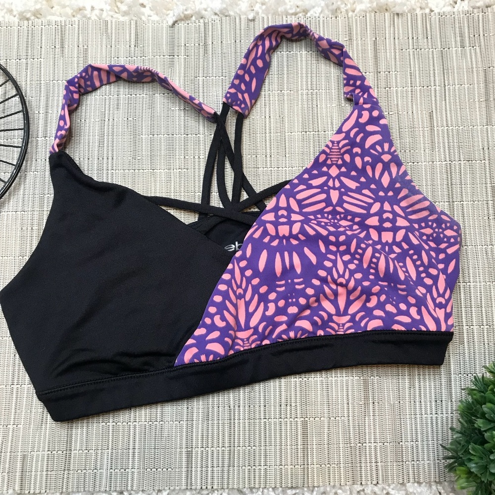 bebe Black & Purple-Pink Printed Strappy Sports Bra